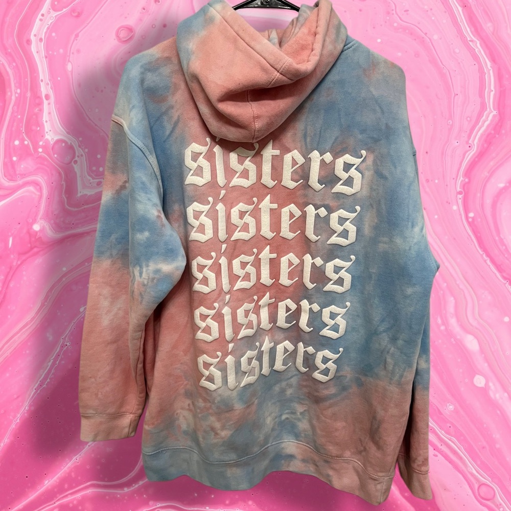 Tie-Dye Sisters Hoodie - Blue‎ and Pink Cotton Candy Design - Picture 2 of 4